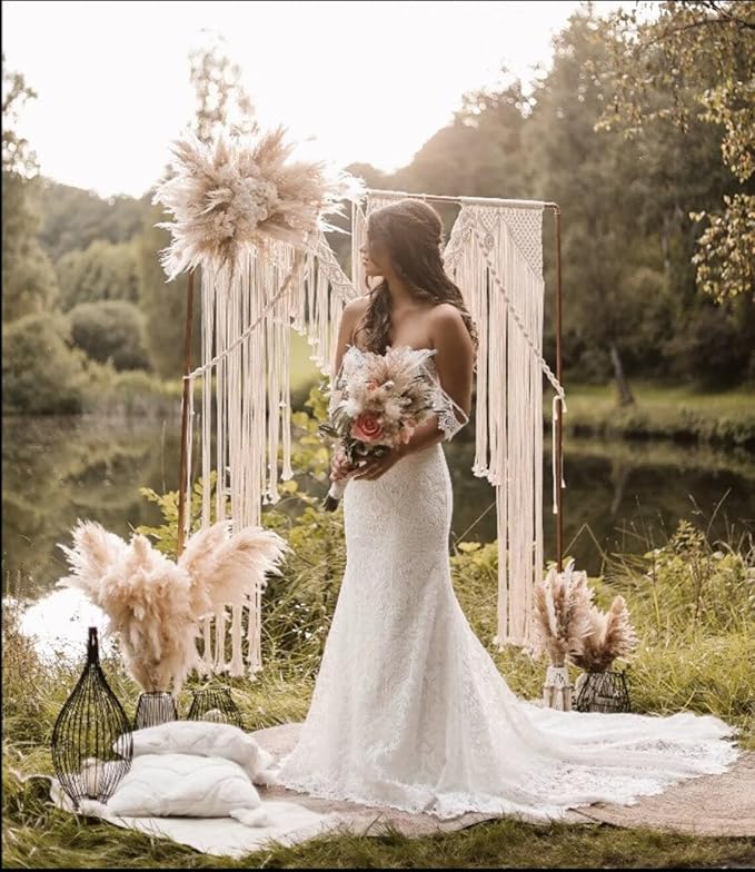 Boho Chic Macrame Curtain & Macrame Arch Bohemian Macrame Wedding Backdrop Decor Home Geometric Fiber Art Decor 59''W*78''L