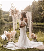Boho Chic Macrame Curtain & Macrame Arch Bohemian Macrame Wedding Backdrop Decor Home Geometric Fiber Art Decor 59''W*78''L