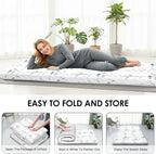 Japanese Floor Mattress, 3.5" Thicken Ink Wash Floral Pattern Portable Futon Mattress, 100% High-Density Foam Tatami Mat Sleeping Pad for Camping Guest Room Dormitory RV, White, Queen