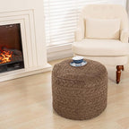 Unstuffed Ottoman Pouf Cover – Round Faux Fur Footstool Plush Floor Pouf (No Filler Included) Perfect for Living Room, Bedroom, or Office Lounge (Coffee, 20x20x15 in)