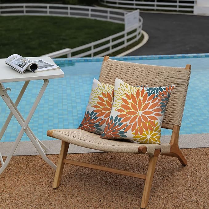 DFXSZ Orange Yellow Flower Pillow Covers 24x24 Inch Set of 2 Fall Throw Pillows Outdoor Waterproof Decor for Living Room Sofa Patio Funiture Garden Floral Polyester Pillow Covers 012E24