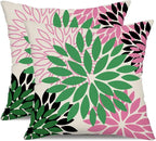DFXSZ Green Pink Black Flower Pillow Covers 16x16 Inch Set of 2 Outdoor Throw Pillows Outdoor Waterproof Decor for Living Room Sofa Patio Funiture Garden Floral Polyester Pillow Covers 012B16