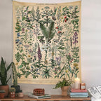 Vintage Flowers Tapestry 48”x36”, Long Vertical Wall Hanging Reference Illustrative Botanical Tapestries for Bedroom Aesthetic Floral Tapistry Botanical Plants Tapestry Wall Hanging Cute Bedroom Decor