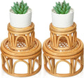 Wenqik 4 Pcs Boho Rattan Plant Stand Woven Wicker Round Riser Stand Indoor Rustic Farmhouse Natural Circle Plant Pedestal Round Accent Centerpiece for Home Kitchen Office Display, 2 Size