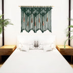 Youngeast Large Macrame Wall Hanging Boho Woven Tapestry Bohemian Macrame Wall Decor Handmade Tassel Tapestry Home Decoration for Bedroom Living Room 39"X31" (Wood Dowels Not Included) (Dark Green)