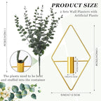 Jexine 4 Pcs Hanging Planters with Artificial Eucalyptus Metal Hanging Vase Indoor Plants Holder Modern Geometric Boho Bathroom Wall Decor for Living Room Home Office (Eucalyptus,Gold)