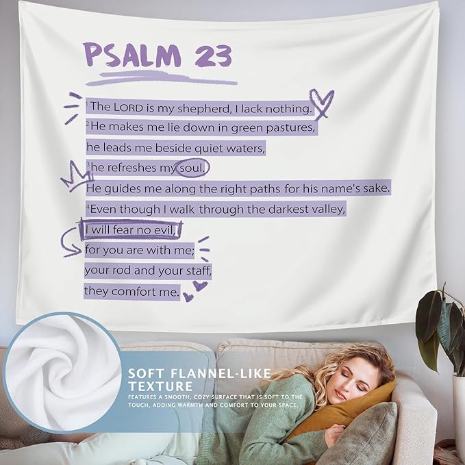 LIANGW Purple Christian Tapestry Aesthetic, Wall Tapestry for Bedroom, Purple Room Dorm Decor for College Girls, Wall Art for Teen Girls & Women, Bible Verses Tapestries Wall Hanging 50x60 Inch