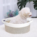 ABenkle Small Woven Basket, 12" x 8" x 5" - Cute Storage Basket with Handles for Room, Cat & Dog Toys, Gift Box