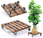 2 Pack Plant Stand with Wheels, 12" Rolling Plant Stand 264 LBS Heavy Duty Wooden Square Plant Caddy with Metal 360° Lockable Caster Wheels for Outdoor Indoor Large Plant Pots, Flower Pot, Patio
