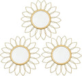 3 Pack Metal Mirrors for Wall Sunburst Wall Mirrors Home Décor Decorative Hanging Wall Art for Living Room Bedroom Entryway (Gold, Flowers)