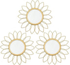3 Pack Metal Mirrors for Wall Sunburst Wall Mirrors Home Décor Decorative Hanging Wall Art for Living Room Bedroom Entryway (Gold, Flowers)