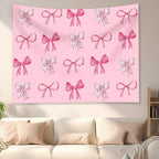 Pink Bow Tapestry - Coquette Pink Bow Tapestries, Girly Aesthetic Wall Hanging, Wall Blanket Room Decor, Bow Knot Aesthetic Bedroom Decor for Teen Girls Room, Bedroom, Dorm, Apartment Decor - 50 x 60 Inches