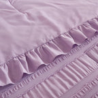 WONGS BEDDING Purple Comforter Set Queen,3 Pieces Ruffle Farmhouse Shabby Chic Comforter for Queen Bed,Soft Seersucker Textured Boho Bedding Set with 1 Ruffle Comforter,2 Tufted Pillowcases 90"×90"