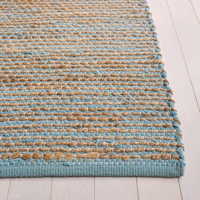 SAFAVIEH Area Rug 6x9 - Cape Cod Collection - Blue & Natural, Handmade Jute & Cotton, Ideal for Living Room, Bedroom, Dining Space (CAP236M)