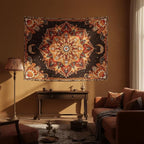 Accnicc Mandala Floral Tapestry Wall Hanging Boho Orange Red Tapestry Aesthetic Hippie Vintage Bohemian Flower Celestial Indian Cute Small Tapestries for Bedroom Living Room Dorm Decor 48 x 36 Inch