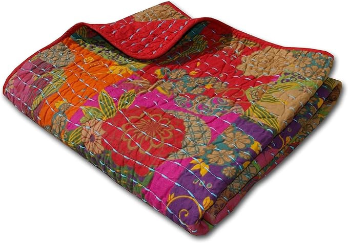 Greenland Home Jewel 100% Cotton Throw Blanket with Kantha-Style Quilting, Multicolor