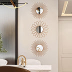 3 Pack Metal Mirrors for Wall Sunburst Wall Mirrors Home Décor Decorative Hanging Wall Art for Living Room Bedroom Entryway (Rose Gold2, Flower+Sunburst)