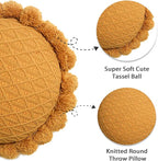 Acrylic Knitted Round Throw Pillow Knitting Bohemian Circular Cushion Pillow with Knit Handmade Pompoms Decorative Warm Orange, Diameter 18inches