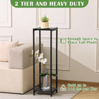 Extra Tall Plant Stand Indoor,40 Inch Plant Stands,2 Tier Metal Plant Stand with Heavy Duty Wood,Black