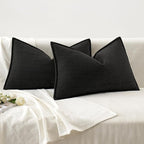 MIULEE Pack of 2 Black Decorative Lumbar Pillow Covers 12x20 Inch Soft Chenille Luxurious Couch Throw Pillows Farmhouse Cushion Covers with Elegant Design for Sofa Bedroom Living Room Home Decor