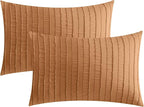 JELLYMONI Pillowcases King Size Rust 2 Pack Boho Striped Bed Pillow Covers 20x36in Polyester Envelope Pillow Shams Tufted Bohemian Textured (Pillows are not Included)