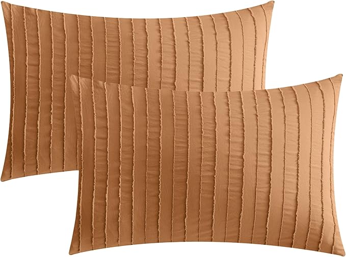 JELLYMONI Pillowcases Standard Size Rust 2 Pack Boho Striped Bed Pillow Covers 20x26in Polyester Envelope Pillow Shams Tufted Bohemian Textured (Pillows are not Included)