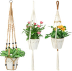 BB FUN HOUSE Macrame Plant Hanger Indoor Hanging Planter Basket with Wood Beads Decorative Flower Pot Holder No Tassels for Indoor Outdoor Boho Home Decor 35 Inch (POTS NOT Included)