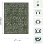 8x10 Area Rugs for Living Room Bedroom, Large Washable Rug, Green Vintage Floral Boho Rug, Non Slip & Low Pile Faux Wool Thin Carpet for Indoor Dining Room and Kids Room(Green 8x10ft)