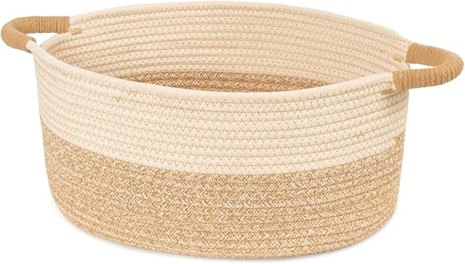 Woven Basket for Toys, Blankets & Gifts Empty ,Cotton Rope Storage Basket with Reinforced Handles for Nursery,Livingroom,Bedroom,Bathroom & Home Decor,17.72" x 9.45" x 7.09 (S)