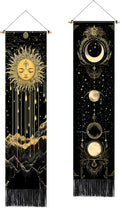AOHMPT Pack of 2 Long Vertical Tapestry,Nature Landscape Tapestry with Serene Mountain River, Moon & Sun Motifs,Traditional Ink Painting Wall Art,Zen Aesthetic Wall Hanging for Living Room Bedroom Decor 13" W x 51" H"