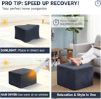 Tiita Stuffed Pouf Ottoman, Square Foot Stool Fluffy Floor Poufs Chair for Living Room Bedroom, Filled Boho Foot Rest for Couch, Blue-Grey