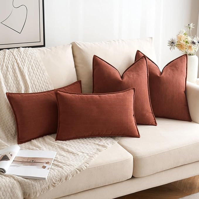 MIULEE Pack of 2 Rust Decorative Pillow Covers 22x22 Inch Chenille Luxurious Couch Throw Pillows Farmhouse Cushion Covers Euro Shams with Elegant Design for Sofa Bedroom Living Room Home Decor