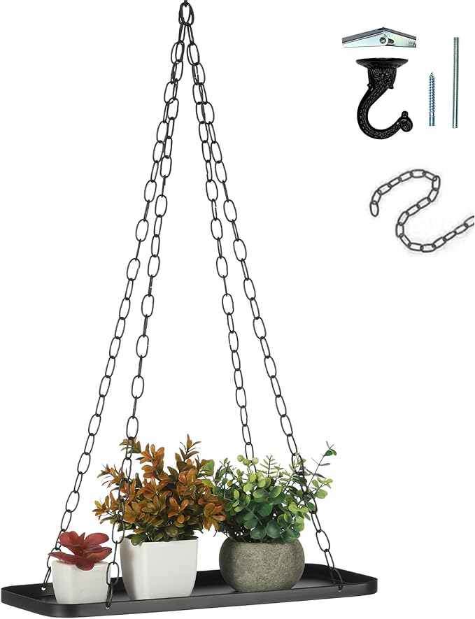Shinehola Hanging Planters for Indoor Outdoor Plants (Length - 15.5"), Plant Hanger Indoor | Large Metal Hanging Plant Holder, Hanging Planter Shelf, No Plant/Pot Included (Black, 1-Tier)