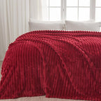NEWCOSPLAY Super Soft Queen Blanket Red Premium Silky Flannel Fleece 3D Ribbed Jacquard Lightweight Bed Blanket All Season Use (Red Ribbed, Queen(90"x90"))