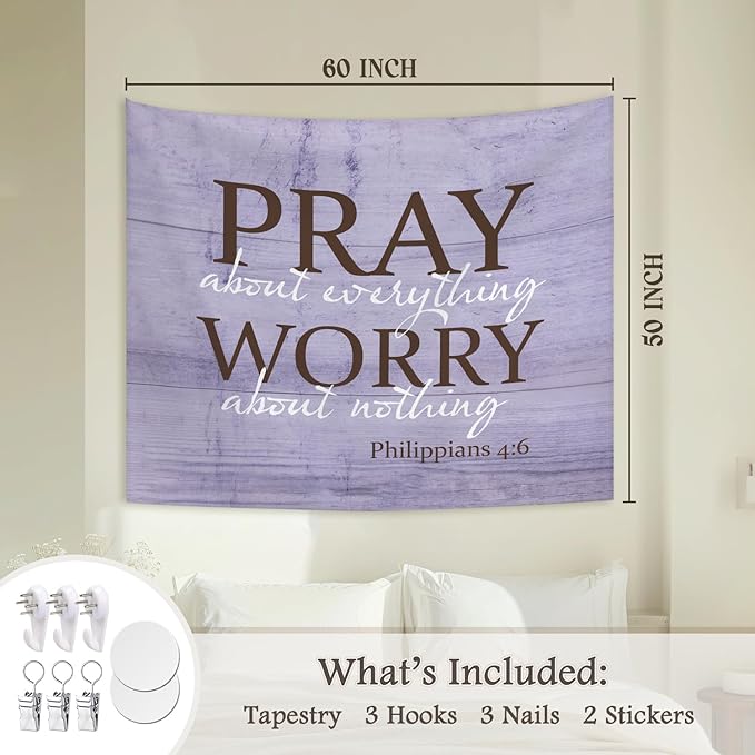 STHTTSW Christian Tapestry, Bible Verse Pray Tapestries Wall Blanket, Religious Scripture Wall Hanging Decor for Church Prayer Room Home Office, 50x60 Inch