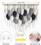 Weldomcor Macrame Wall Hanging Leaf Woven Tapestry Bohemian Chic Wall Hanging Feather Large Handmade Wall Art Decor for Bedroom Living Room Apartment Ornament, 39 inch