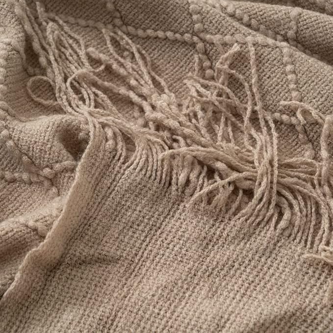 BATTILO HOME Khaki Throw Blanket, Beige Throw Blanket for Couch, End of Bed Throws Spring Decorative Large Throw Tan (Beige, 52"x80")