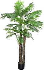 8ft Artificial Phoenix Palm Tree 3 Trunks UV Resistant Fake Palm Plants Outdoor Indoor Large Faux Coconut Silk Palm Plants Tropical Fake Tree for Outside Porch Patio Garden Home Office Decor (96inch)