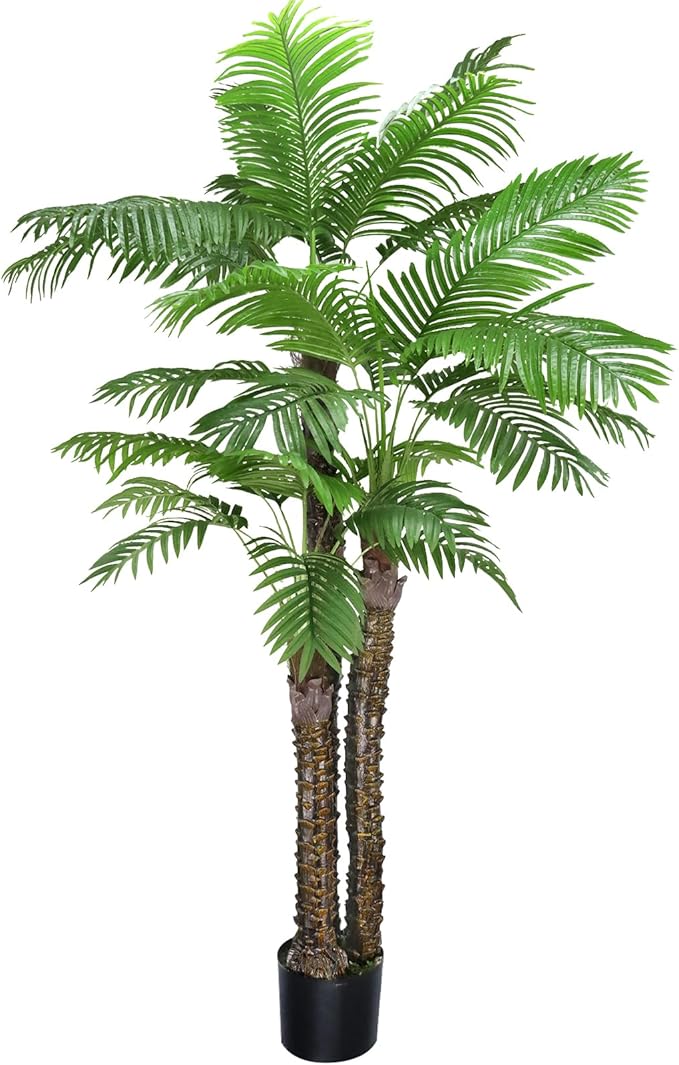 8ft Artificial Phoenix Palm Tree 3 Trunks UV Resistant Fake Palm Plants Outdoor Indoor Large Faux Coconut Silk Palm Plants Tropical Fake Tree for Outside Porch Patio Garden Home Office Decor (96inch)