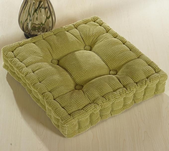 ChezMax Floor Pillow & Cushion, Large Meditation Chair Cushions, Thick Square Seat Pad, Soft Velvet Tufted Seating Pouf for Indoor/Outdoor Yoga Bench Rocking Chair Room Tatami Sofa, Green 18" x 18"
