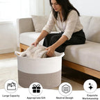 65L Large Blanket Basket,19.7" L x 19.7" W x 13" H Rope Woven Baskets with Handles, Toys Storage Bins,Laundry Basket Perfect for Living Room, Nursery,Bedroom,Home Organization,White&Brown
