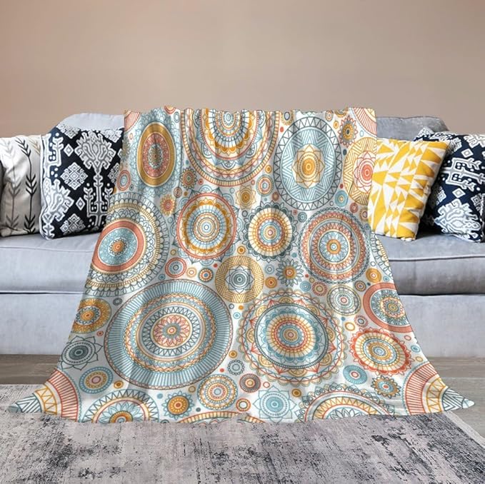 Boho Floral Throw Blanket Abstract Mid Century Mandala Bohemian Blanket for Sofa Bed Couch Chair Or Dorm 40"x50"