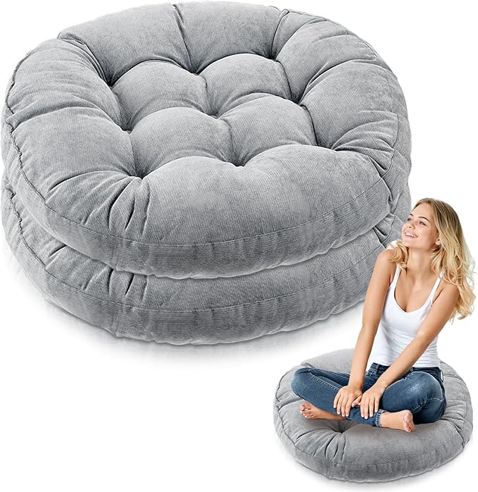 Jerify Floor Pillow Cushions Large Round Square Large Meditation Floor Pillow for Classroom Adult Meditation Picnic Party Seating Learning Daycare School(Round,Light Gray,2 Pcs)