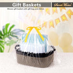 Gift Basket Empty with Handles, 12x8x5 inch - Small Woven Basket for Baby Nursery, Toys, Towels, Wedding, Birthday Gifting - With Gift Bag & Ribbon (Black Brown, 1PC)