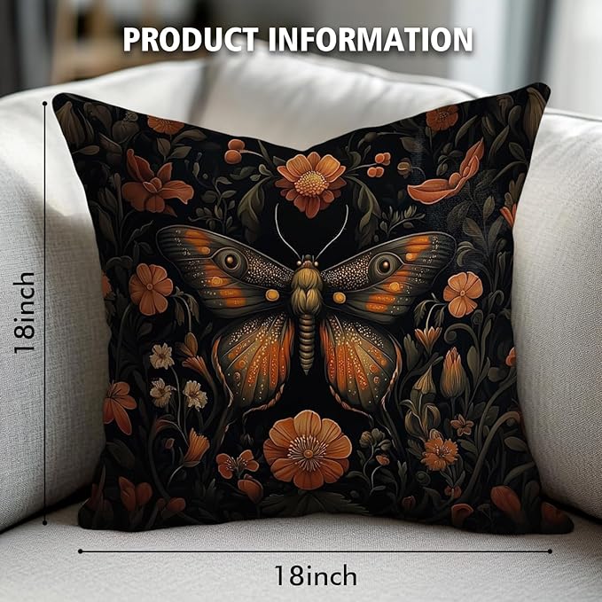 William Morris Abstract Vintage Floral Velvet Butterfly Design Throw Pillow Covers Home Decor, Retro Art Decor Pillowcase Cushion Cover for Bed Sofa Living Room, Square 18x18inch (Orange-Butterfly)
