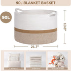 INDRESSME XXXLarge Cotton Rope Basket 21.7" x 21.7" x 13.8" Woven Baby laundry Blanket Basket for Home Decor Living Room Nursery, Toy Storage Baskets for Kids Boys Girls, White & Camel Mix