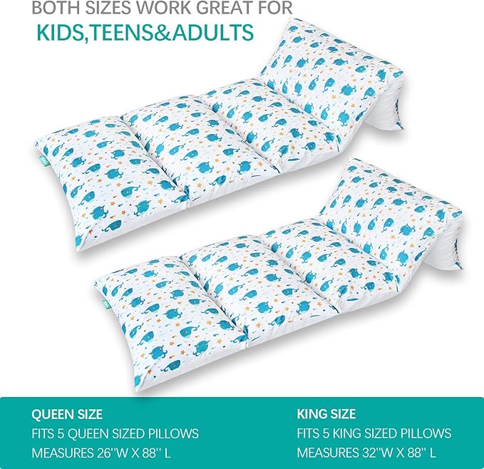 Biloban Floor Lounger Cover Only, Non-Slip & Super Soft Floor Pillow Case, 88''×26''Fits Five Standard Size Pillows, Whale Queen (Pillow Not Included)