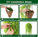 Artificial Faux Hanging Plants Basket for Spring Outdoor Decoration, Fake Seaweed Plant UV Resistant Look Real for Outside Porch Home Patio Balcony Yard(Green)