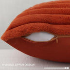 Pallene Faux Fur Plush Fall Throw Pillow Covers 12x20 Set of 2, Luxury Soft Fluffy Striped Decorative Pillow Covers for Sofa, Couch, Living Room, Rust