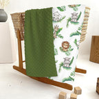 Cute Jungle Safari Animals Green Tropical Leaves Baby Blankets for Girl Boy Lion Giraffe Elephant Zebra Soft Mink Dotted Backing Double Layer Swaddle Blanket Bed Throws for Newborn Toddler Crib 30x40